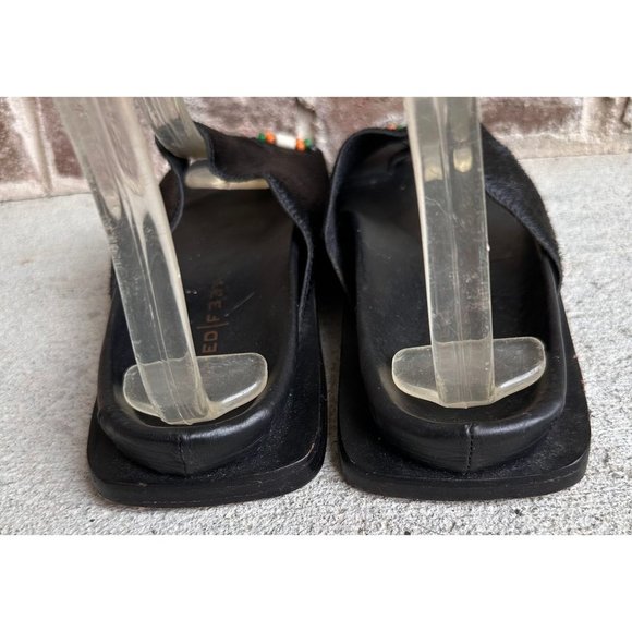 Naked Feet Sandals Flats 8.5 Beaded Toe Loop Black Leather Nubuck Square… - Picture 8 of 13